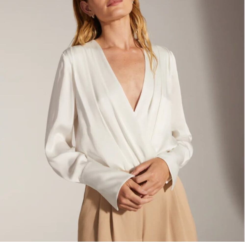 Favorite Daughter Date Satin Blouse Bodysuit XL NWOT White Cream Glam Romantic